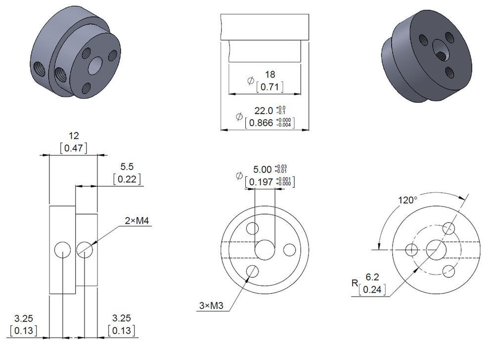 Pololu Aluminum Scooter Wheel Adapter for 5mm Shaft