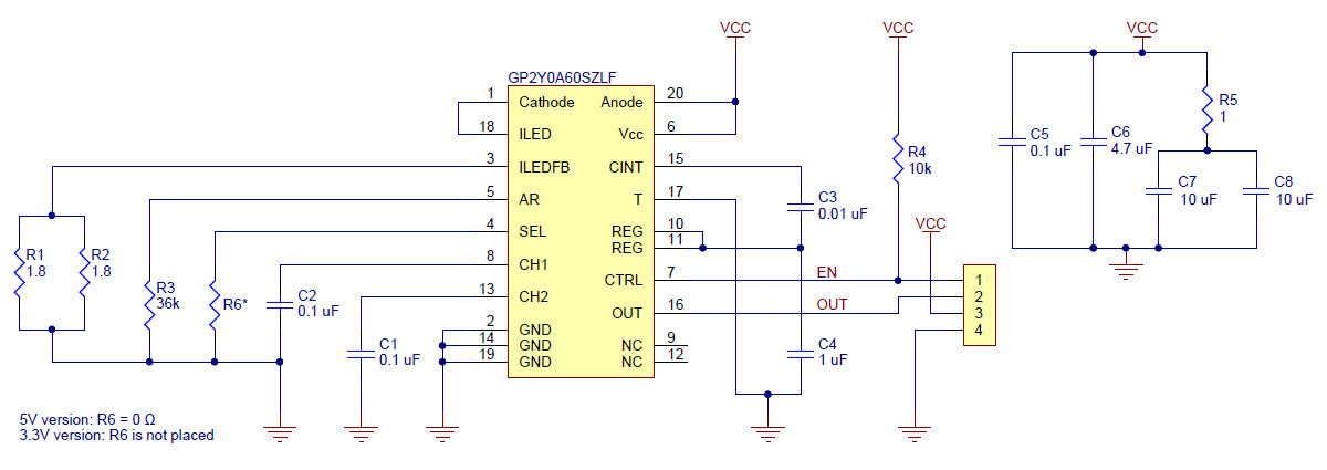 Pololu Carrier for Sharp GP2Y0A60SZLF Analog Distance Sensor, 5V