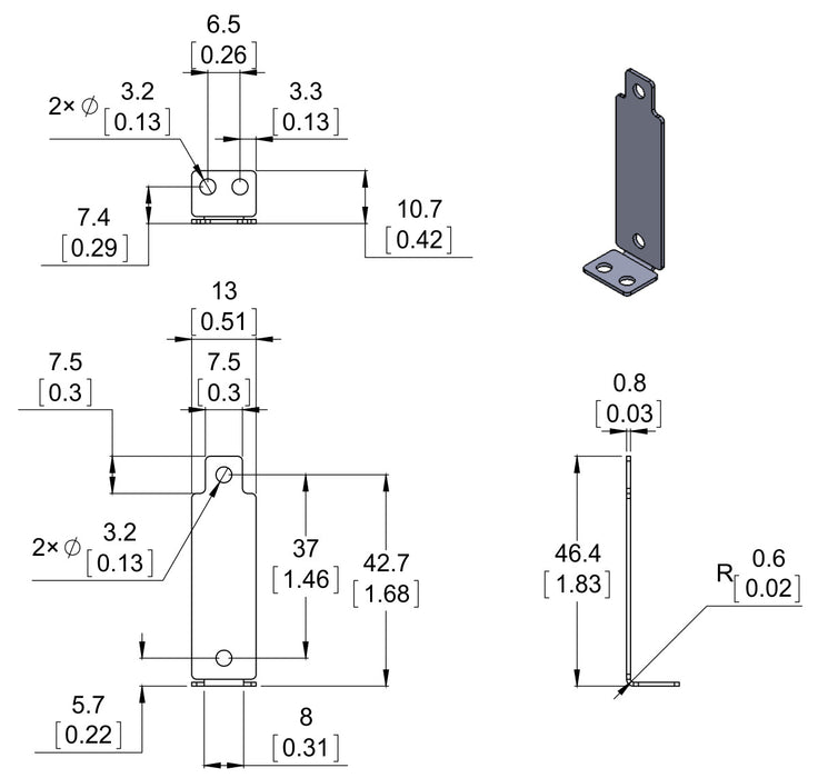 Bracket Pair for Sharp GP2Y0A02, GP2Y0A21, and GP2Y0A41 Distance Sensors - Perpendicular