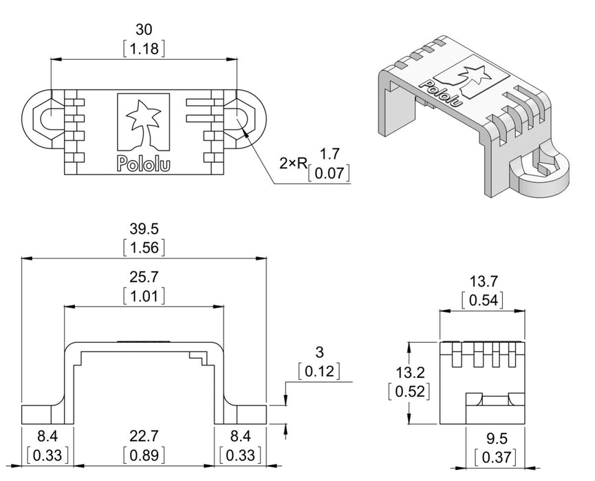 Pololu Mini Plastic Gearmotor Bracket Pair - Wide