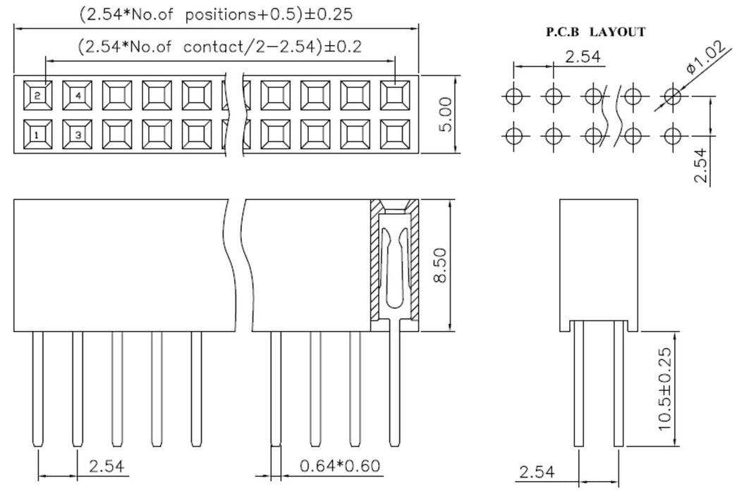 Stackable 0.100″ Female Header: 2x20-Pin, Straight