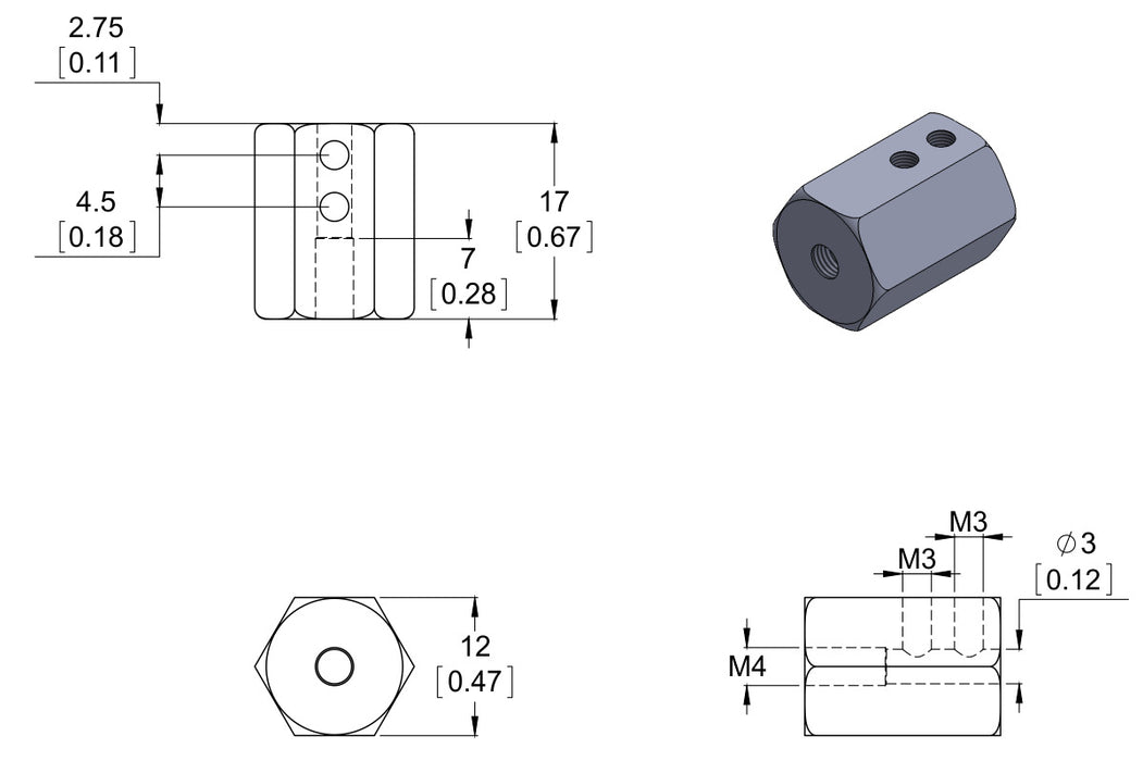 12mm Hex Wheel Adapter for 3mm Shaft (2-Pack)