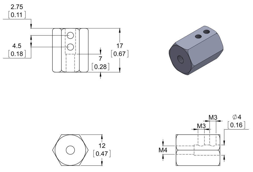 12mm Hex Wheel Adapter for 4mm Shaft (2-Pack)