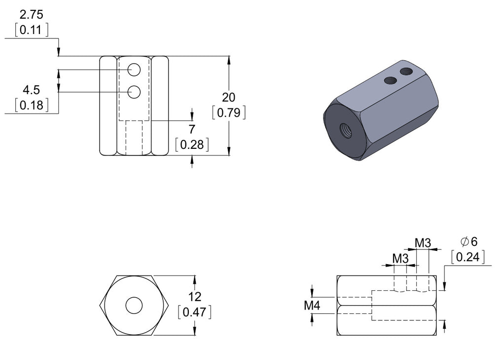 12mm Hex Wheel Adapter for 6mm Shaft (2-Pack)