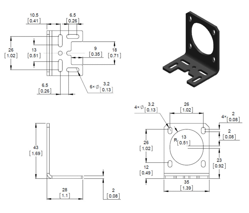 Pololu Stamped Aluminum L-Bracket for NEMA 14 Stepper Motors