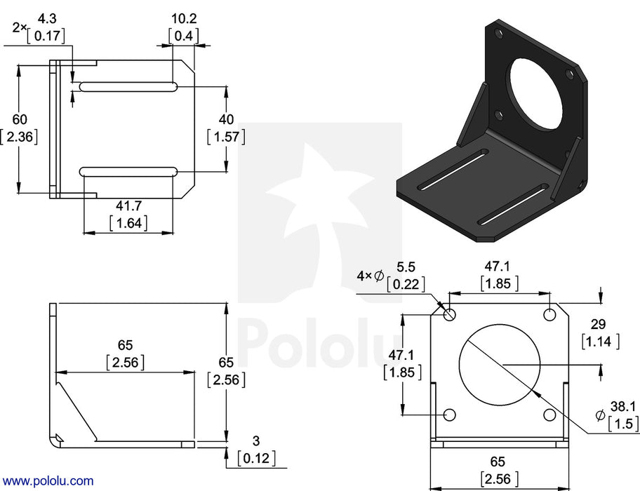 Steel L-Bracket for NEMA 23 Stepper Motors