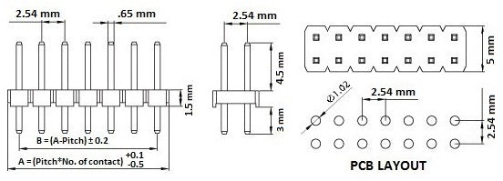 0.100" (2.54 mm) Low-Profile Male Header: 2×7-Pin, 8.75 mm