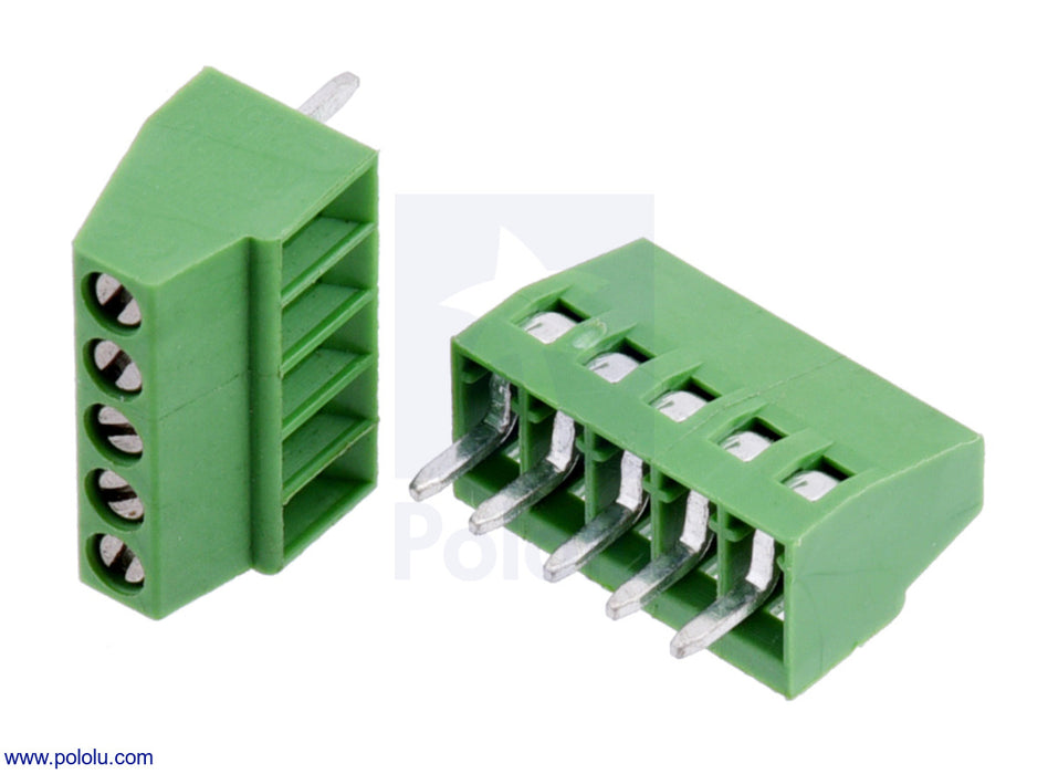 Screw Terminal Block: 5-Pin, 0.1″ Pitch, Side Entry (2-Pack)