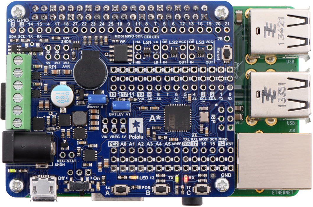 A-Star 32U4 Robot Controller LV with Raspberry Pi Bridge (SMT Components Only)