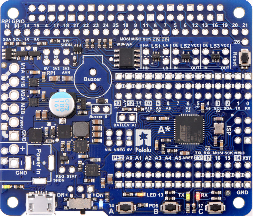 A-Star 32U4 Robot Controller LV with Raspberry Pi Bridge (SMT Components Only)