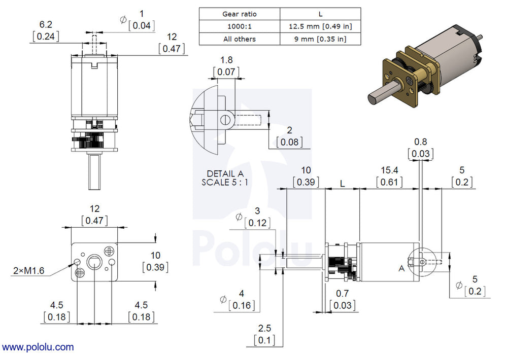 150:1 Micro Metal Gearmotor LP 6V