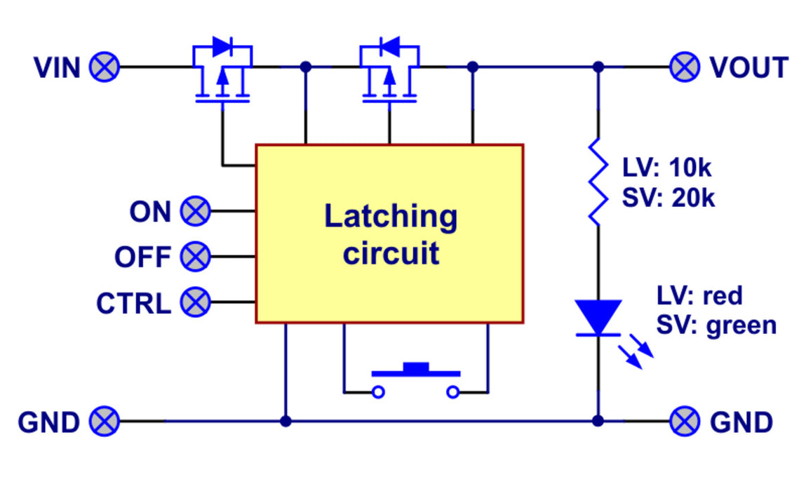 Mini Pushbutton Power Switch with Reverse Voltage Protection, LV