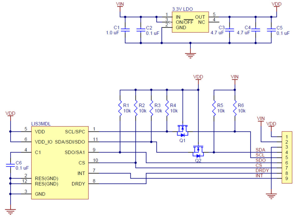 LIS3MDL 3-Axis Magnetometer Carrier with Voltage Regulator