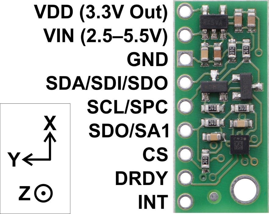 LIS3MDL 3-Axis Magnetometer Carrier with Voltage Regulator