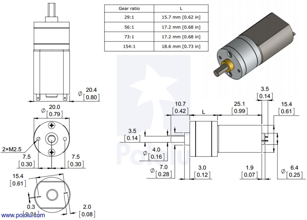 73:1 Metal Gearmotor 20Dx42L mm (Short Output Shaft)