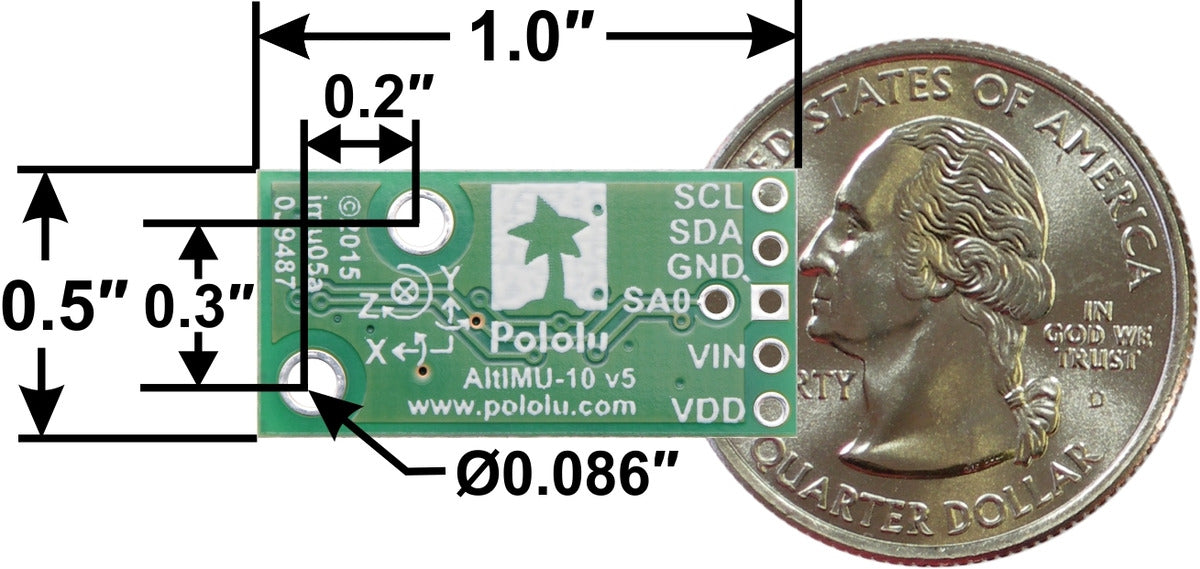 AltIMU-10 v5 Gyro, Accelerometer, Compass, and Altimeter (LSM6DS33, LIS3MDL, and LPS25H Carrier)