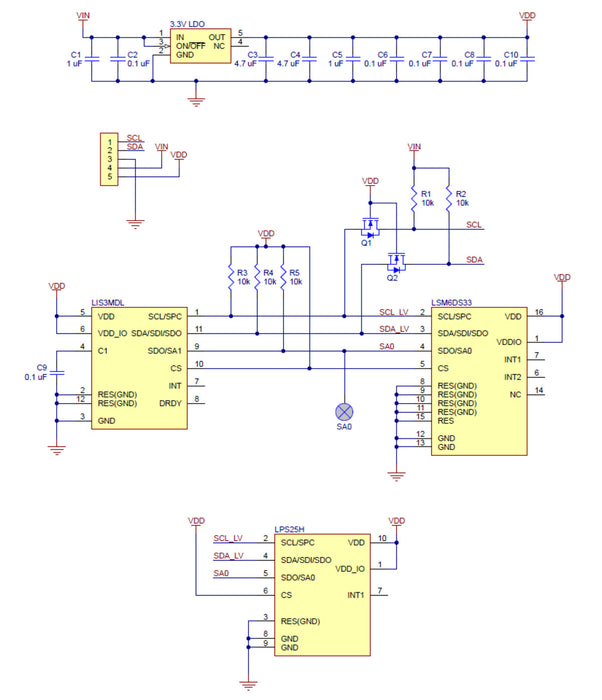 AltIMU-10 v5 Gyro, Accelerometer, Compass, and Altimeter (LSM6DS33, LIS3MDL, and LPS25H Carrier)