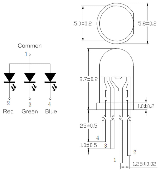 T1-3/4 (5mm) RGB LED with Diffused Lens (5-pack)