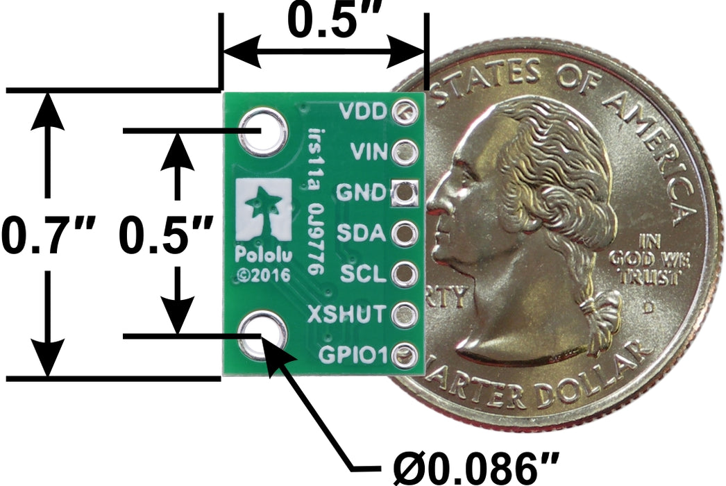 VL53L3CX Time-of-Flight Multi-Target Distance Sensor Carrier with Voltage Regulator, 500cm Max