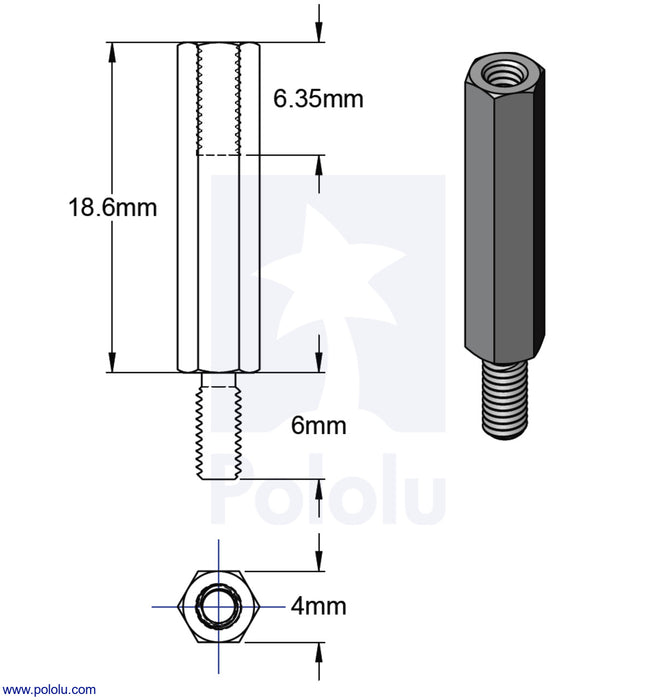 Aluminum Standoff for Raspberry Pi: 18.6mm Length, 6mm M2.5 Thread, M-F (4-Pack)