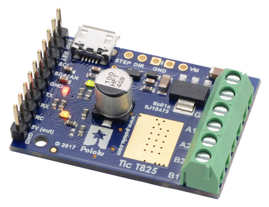 Tic T825 USB Multi-Interface Stepper Motor Controller (Connectors Soldered)