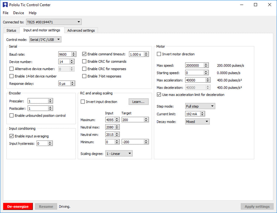 Tic T825 USB Multi-Interface Stepper Motor Controller (Connectors Soldered)