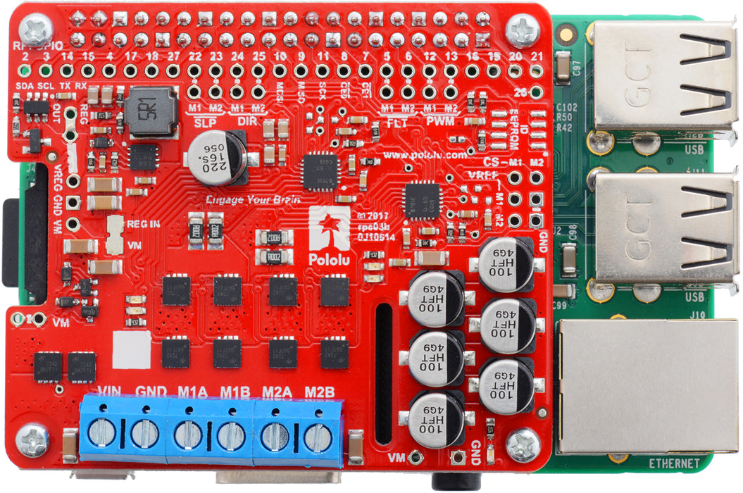 Pololu Dual G2 High-Power Motor Driver 18v18 for Raspberry Pi (Partial Kit)