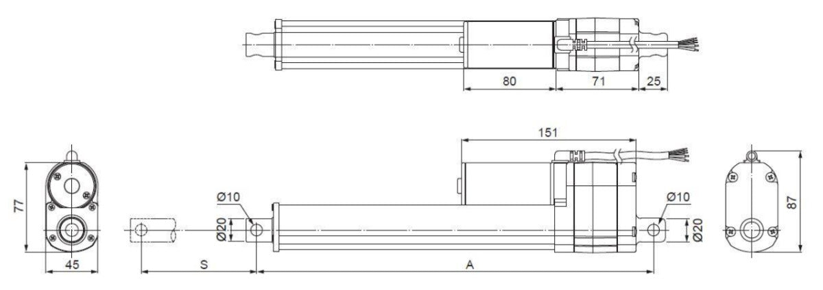 Glideforce MD122012 Medium-Duty Linear Actuator: 100kgf, 12" Stroke (11.8" Usable), 0.58"/s, 12V