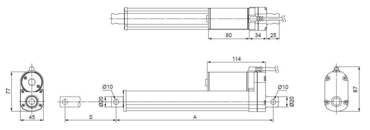 Glideforce MD122012-P Medium-Duty Linear Actuator with Feedback: 100kgf, 12" Stroke (11.8" Usable), 0.58"/s, 12V