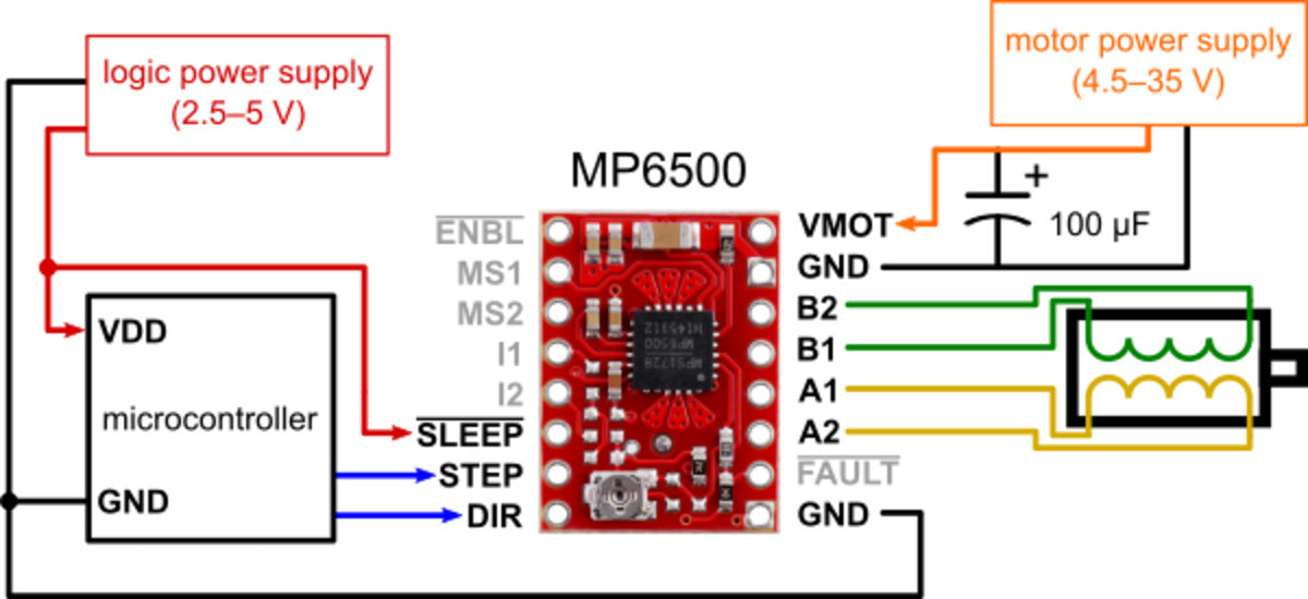 MP6500 Stepper Motor Driver Carrier, Potentiometer Current Control (Header Pins Soldered)