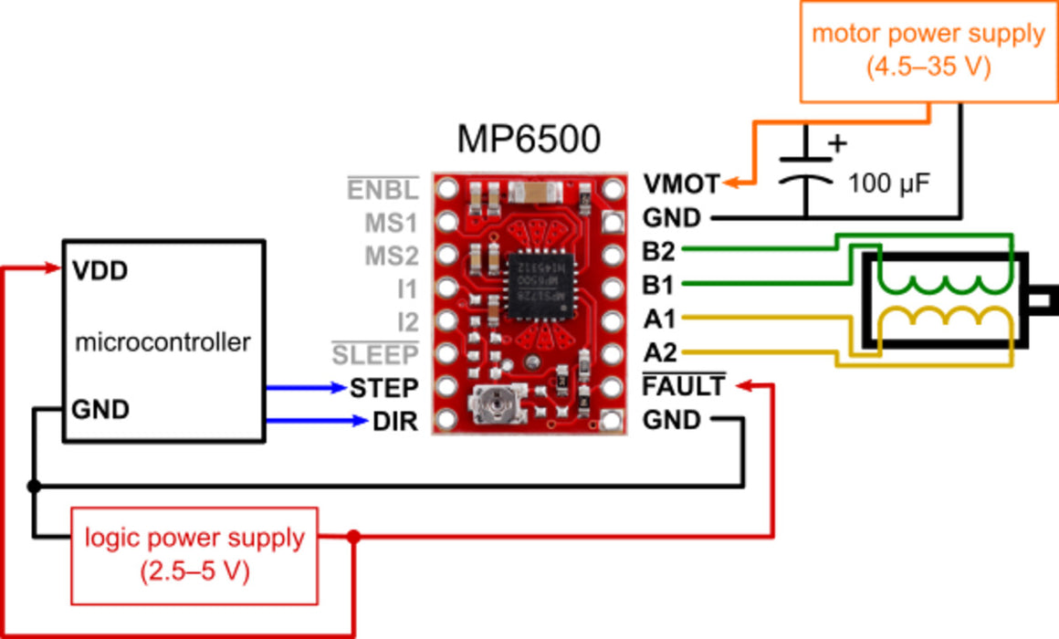 MP6500 Stepper Motor Driver Carrier, Potentiometer Current Control (Header Pins Soldered)