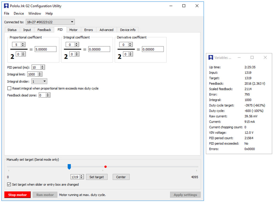 Jrk G2 18v19 USB Motor Controller with Feedback