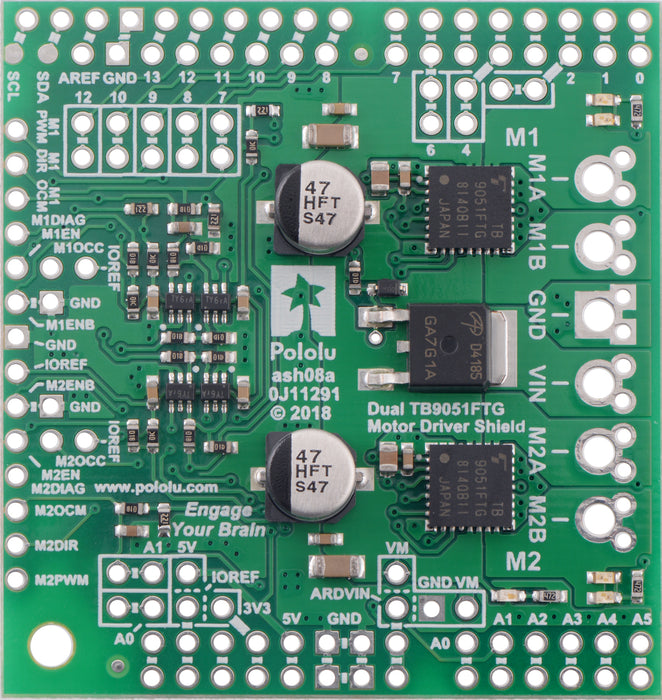 Dual TB9051FTG Motor Driver Shield for Arduino