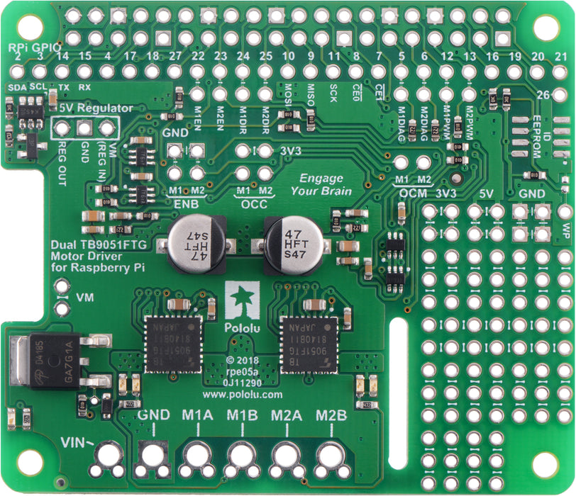 Dual TB9051FTG Motor Driver for Raspberry Pi (Assembled)