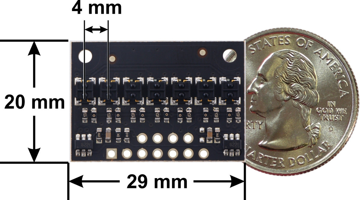 QTRX-HD-07A Reflectance Sensor Array: 7-Channel, 4mm Pitch, Analog Output, Low Current