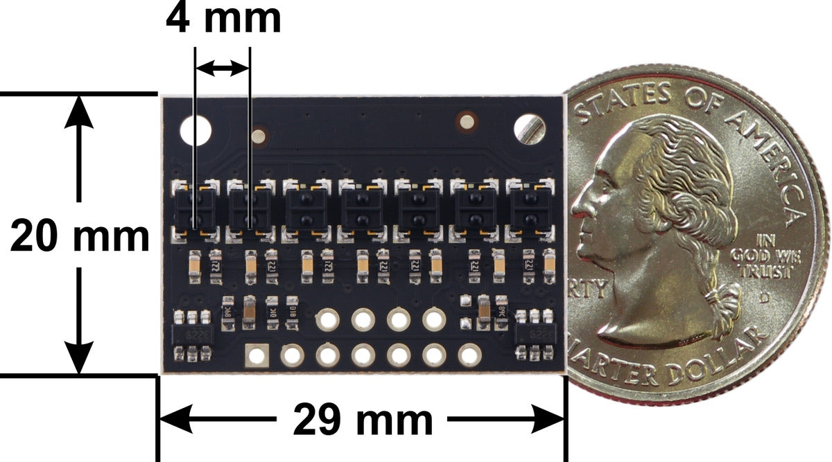 QTRX-HD-07RC Reflectance Sensor Array: 7-Channel, 4mm Pitch, RC Output, Low Current