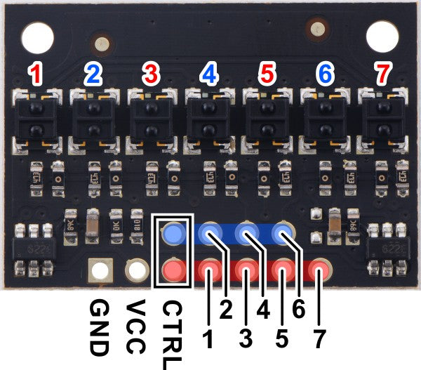 QTRX-HD-07A Reflectance Sensor Array: 7-Channel, 4mm Pitch, Analog Output, Low Current