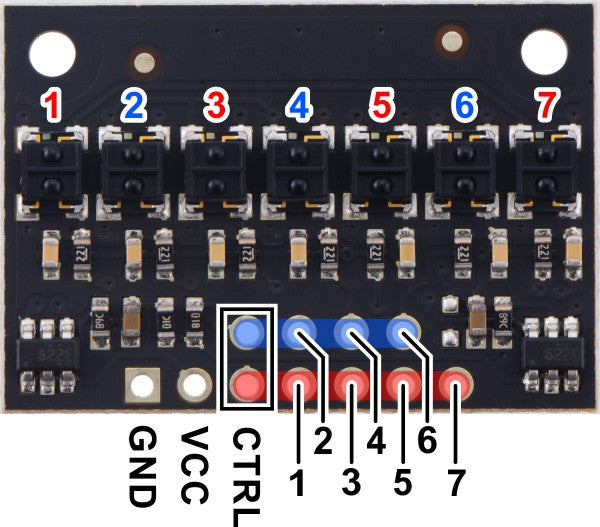 QTRX-HD-07RC Reflectance Sensor Array: 7-Channel, 4mm Pitch, RC Output, Low Current