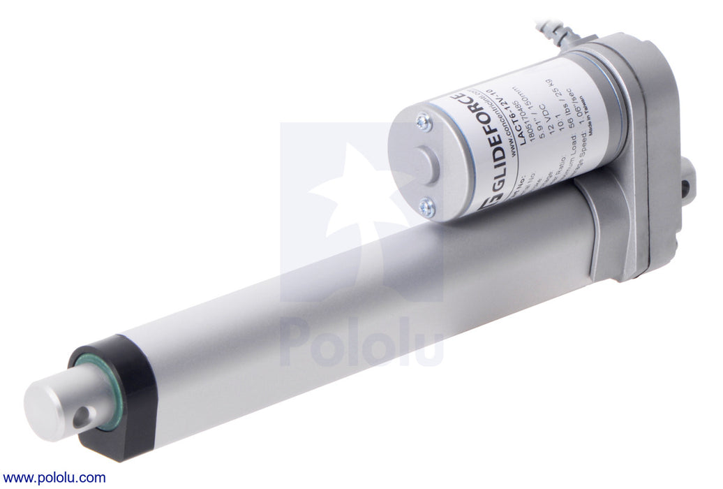 Glideforce LACT6-12V-20 Light-Duty Linear Actuator: 50kgf, 6" Stroke (5.9" Usable), 0.57"/s, 12V