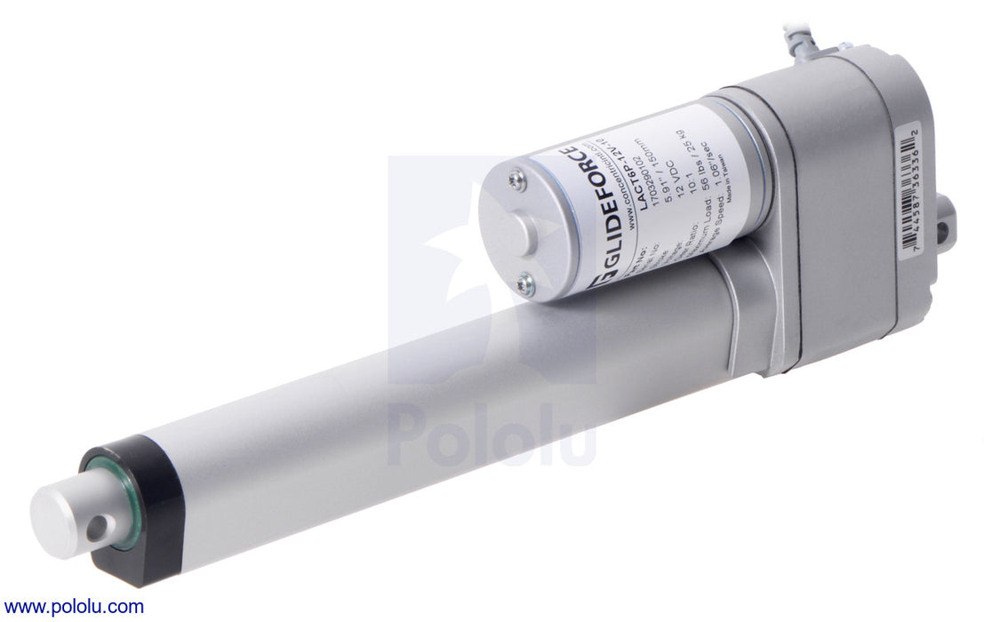 Glideforce LACT6P-12V-10 Light-Duty Linear Actuator with Feedback: 25kgf, 6" Stroke (5.9" Usable), 1.1"/s, 12V