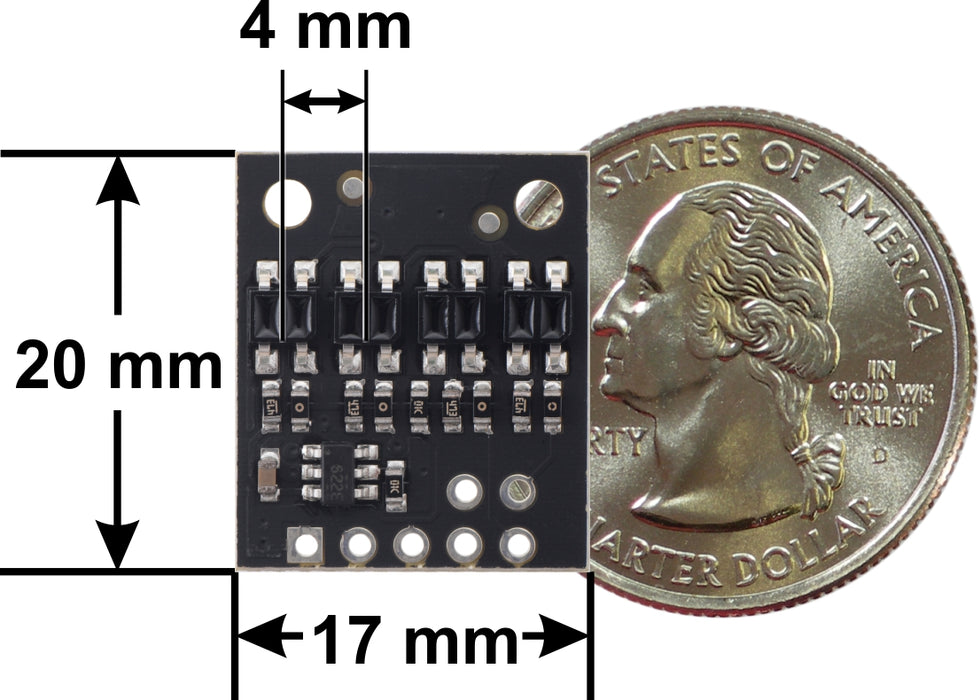 QTR-HD-04A Reflectance Sensor Array: 4-Channel, 4mm Pitch, Analog Output