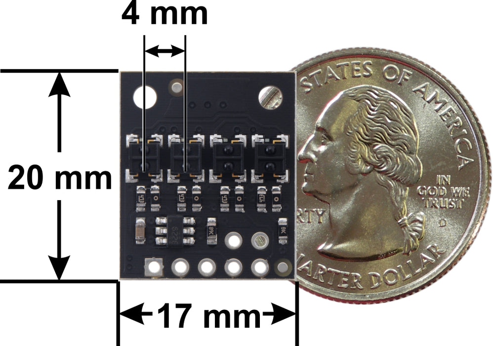 QTRX-HD-04A Reflectance Sensor Array: 4-Channel, 4mm Pitch, Analog Output, Low Current