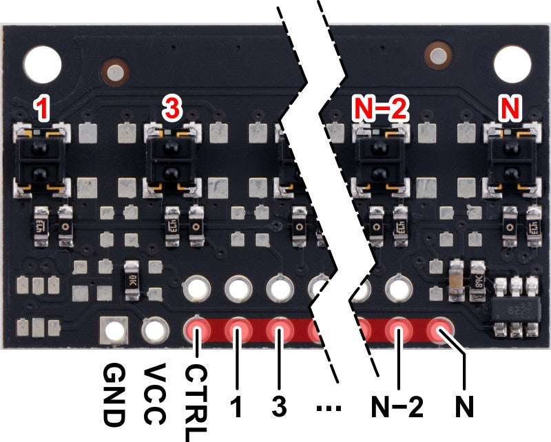 QTRX-MD-07A Reflectance Sensor Array: 7-Channel, 8mm Pitch, Analog Output, Low Current