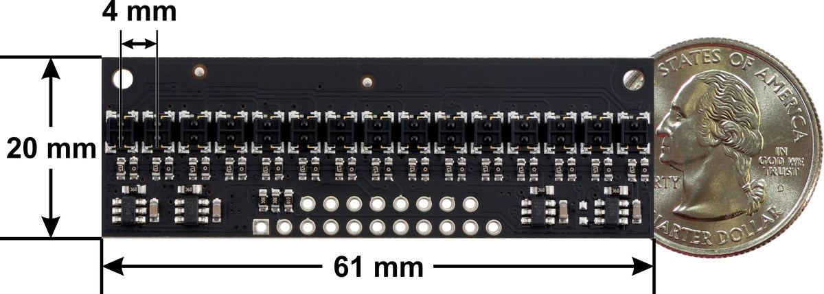 QTRX-HD-15A Reflectance Sensor Array: 15-Channel, 4mm Pitch, Analog Output, Low Current