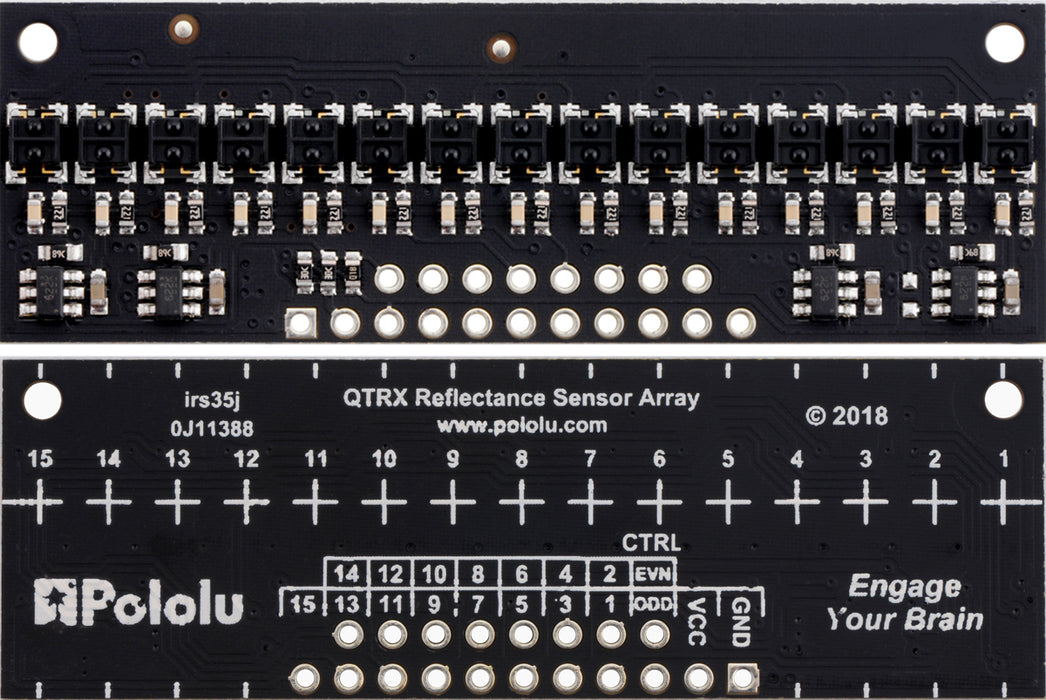 QTRX-HD-15RC Reflectance Sensor Array: 15-Channel, 4mm Pitch, RC Output, Low Current