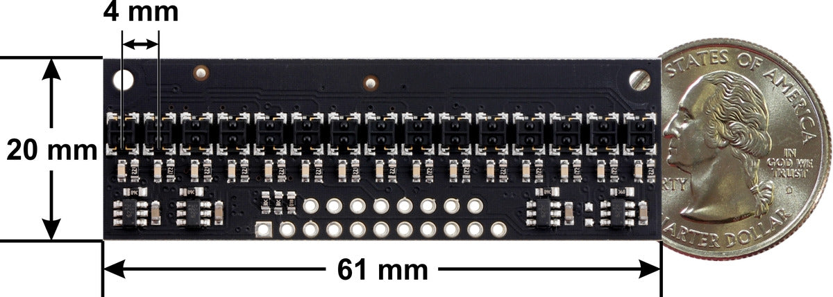 QTRX-HD-15RC Reflectance Sensor Array: 15-Channel, 4mm Pitch, RC Output, Low Current