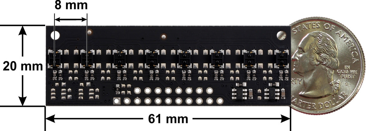 QTRX-MD-08A Reflectance Sensor Array: 8-Channel, 8mm Pitch, Analog Output, Low Current