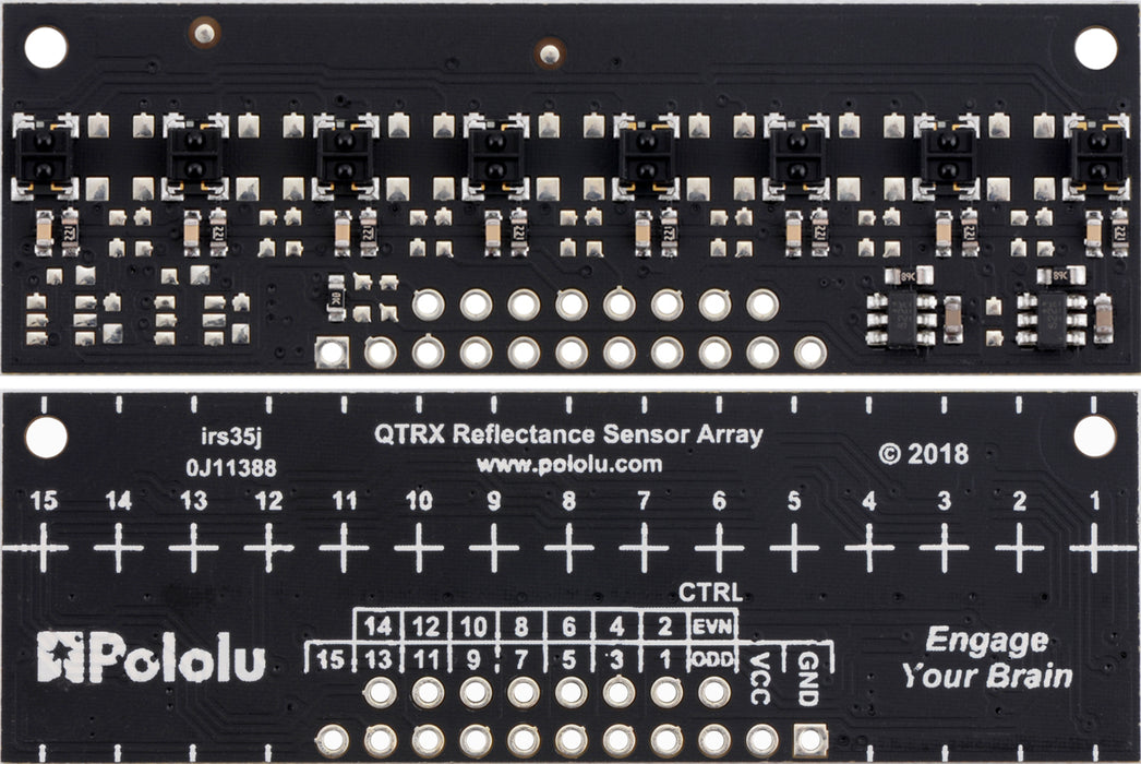 QTRX-MD-08RC Reflectance Sensor Array: 8-Channel, 8mm Pitch, RC Output, Low Current