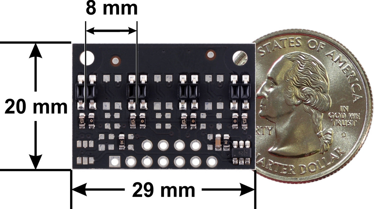 QTR-MD-04A Reflectance Sensor Array: 4-Channel, 8mm Pitch, Analog Output