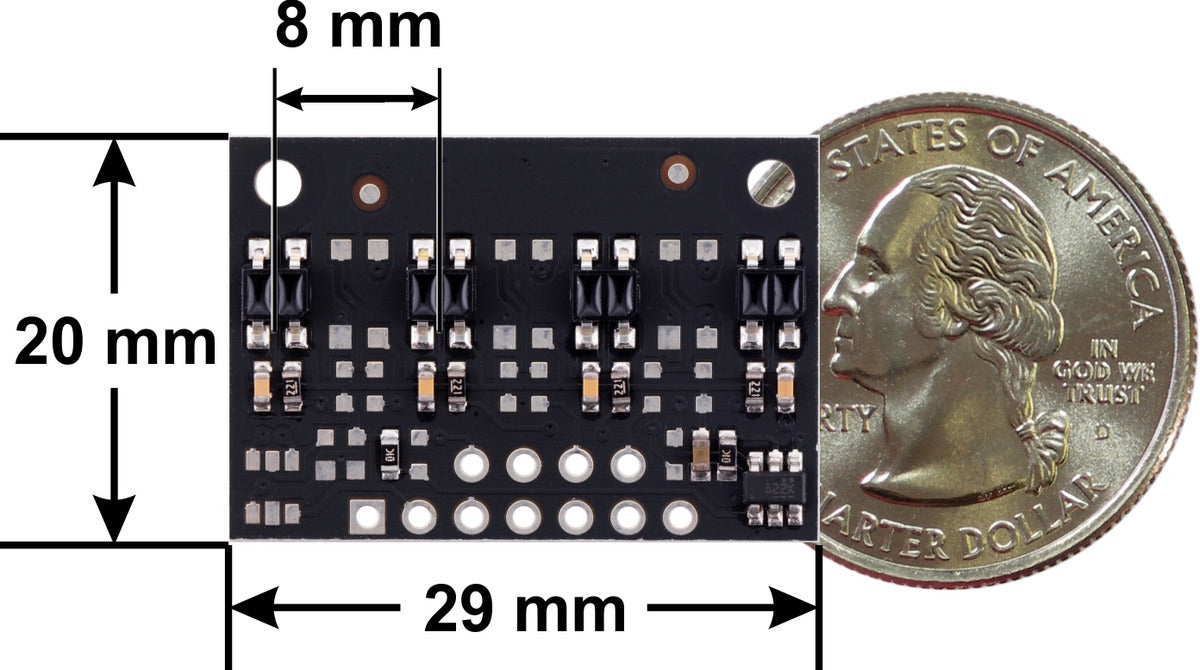 QTR-MD-04RC Reflectance Sensor Array: 4-Channel, 8mm Pitch, RC Output